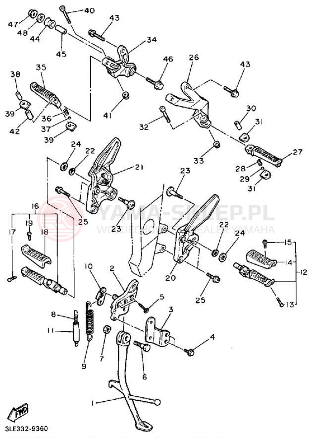 Schemat "Stopka postojowa i podnóżki" do Yamaha FZR1000WC/FZR1000W