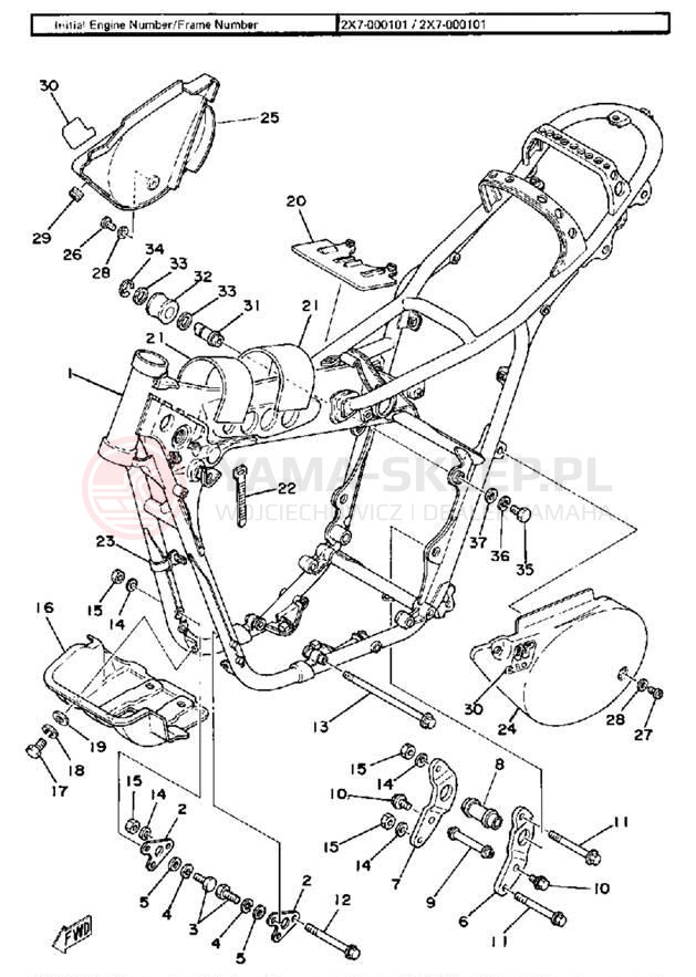 Schemat "pokrywa boczna ramy" do Yamaha IT250F