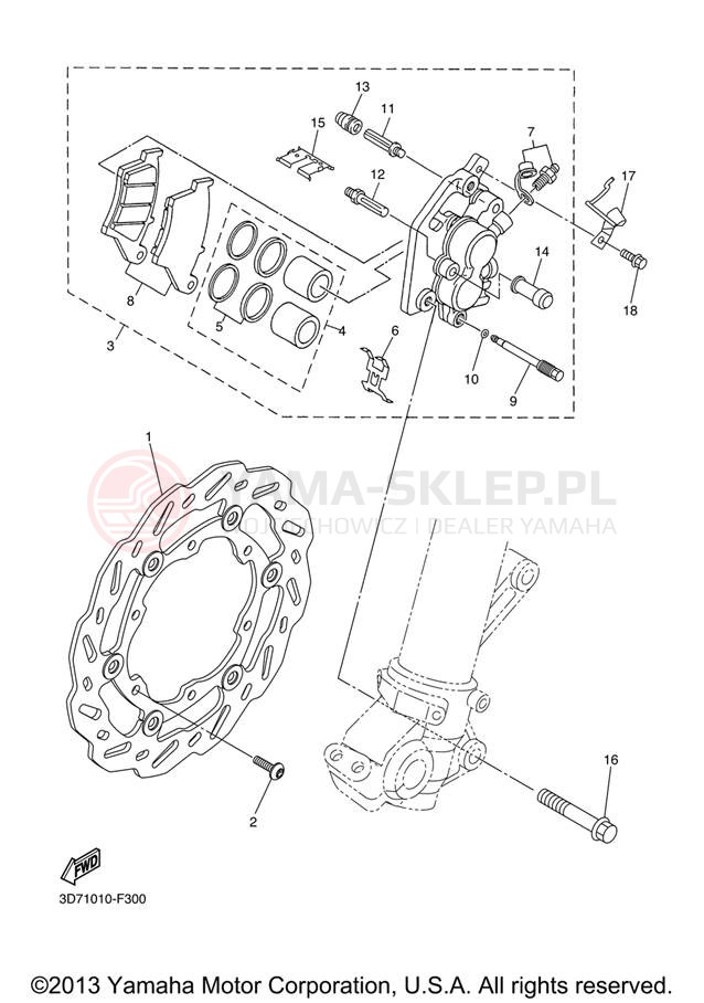 Schemat "Zacisk hamulcowy + tarcza przód" do Yamaha WR250R WR25RXCL/WR25RXL