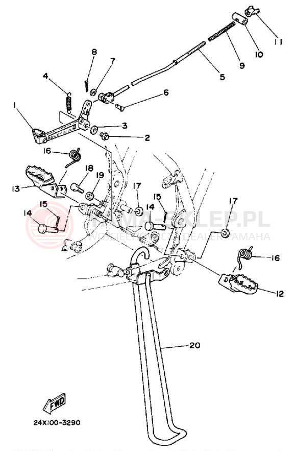 Schemat "Stopka postojowa i podnóżki" do Yamaha YZ125L
