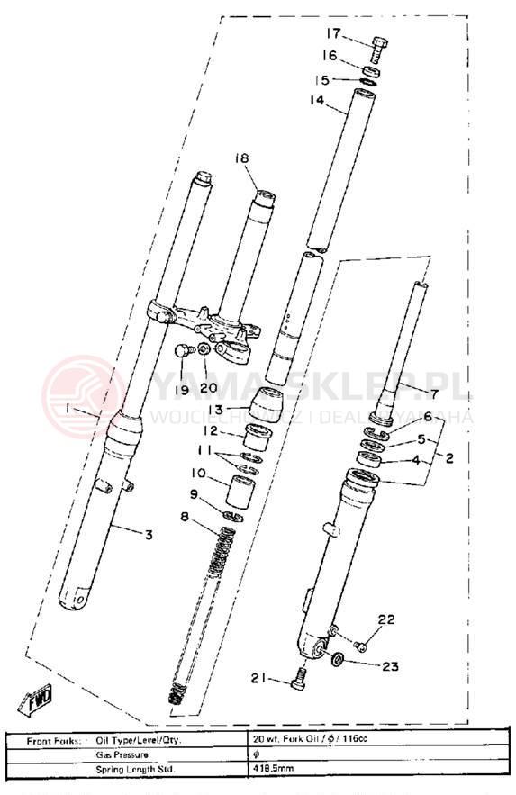 Schemat "Amortyzatory przód" do Yamaha MX100G
