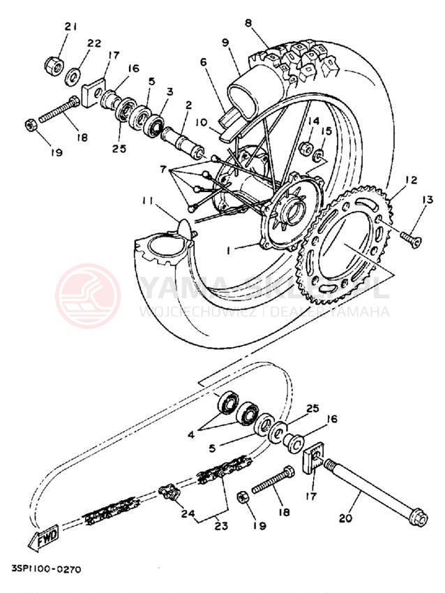 Schemat "Koło tył" do Yamaha YZ250A