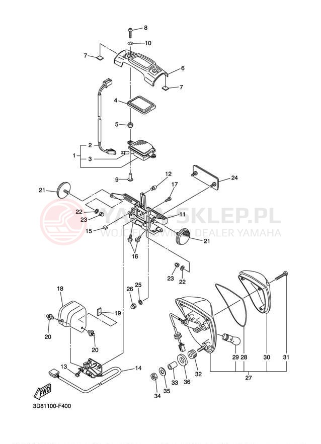 Schemat "lampa tył" do Yamaha V STAR 1300 XVS13AW/XVS13AWC