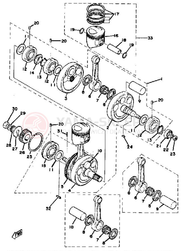 Schemat "Wał korbowy, tłok" do Yamaha XS650C