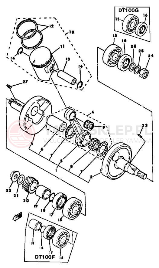 Schemat "Wał korbowy, tłok" do Yamaha DT100G