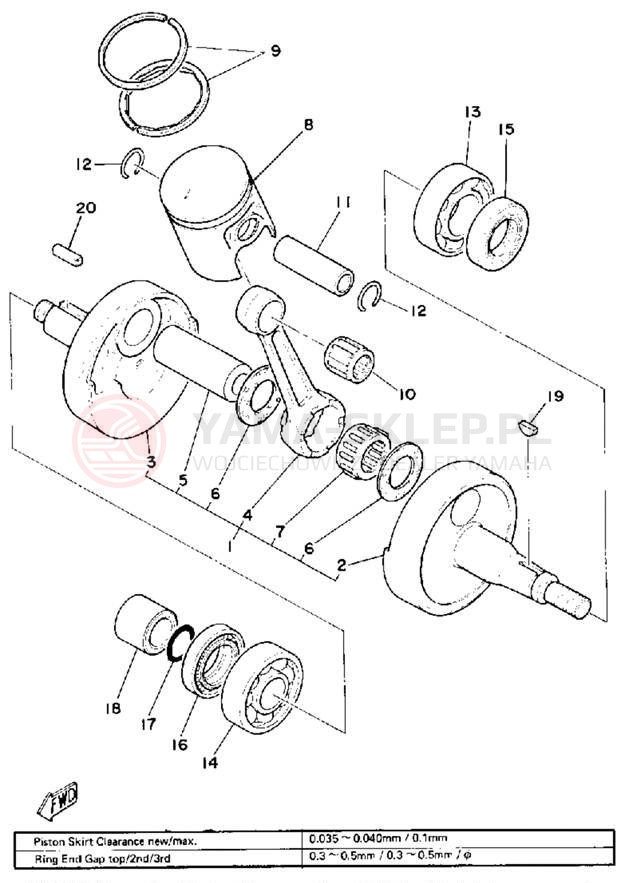 Schemat "Wał korbowy, tłok" do Yamaha DT125G