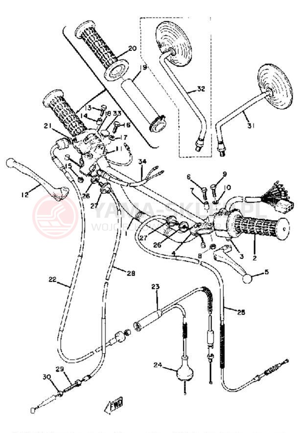 Schemat "Kierownica i osprzęt" do Yamaha DT100B