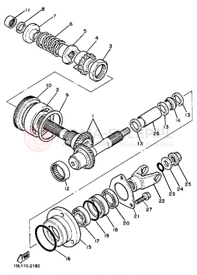 Schemat "Przeniesienie napędu" do Yamaha VIRAGO 1100 XV1100U/XV1100UC