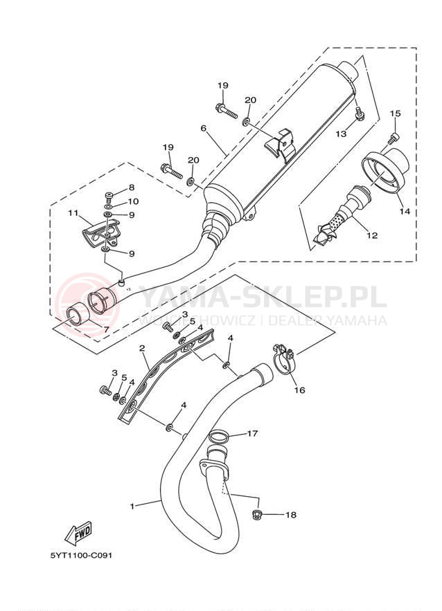 Schemat "Wydech końcowy" do Yamaha RAPTOR 350 YFM35RZW