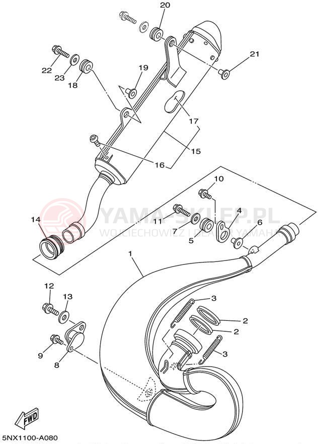 Schemat "Wydech końcowy" do Yamaha YZ250 YZ250P