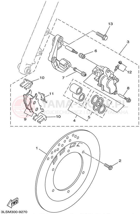 Schemat "Zacisk hamulcowy + tarcza przód" do Yamaha VIRAGO 250 XV250P/XV250PC