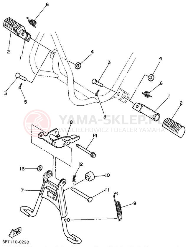 Schemat "Stopka postojowa i podnóżki" do Yamaha Y-ZINGER PW50G