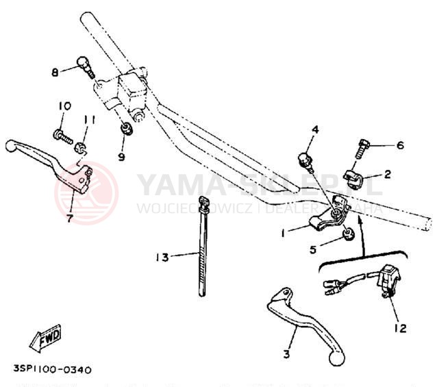Schemat "Kierownica i osprzęt" do Yamaha WR250ZD