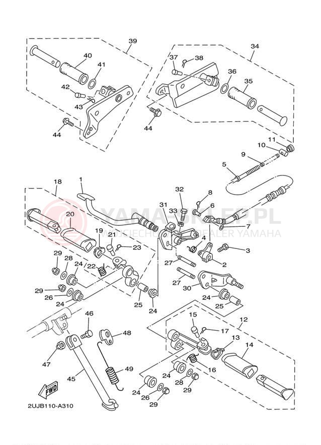 Schemat "Stopka postojowa i podnóżki" do Yamaha VIRAGO 250 XV250W1/XV250W1C