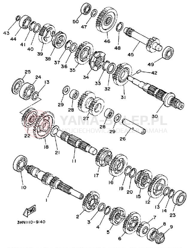 Schemat "Skrzynia biegów " do Yamaha BIG BEAR 4WD YFM350FWA