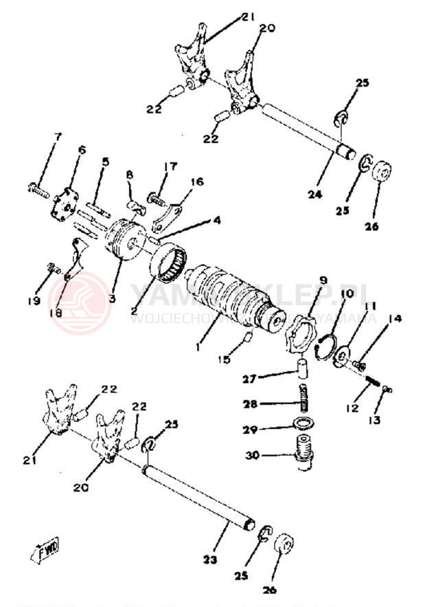Schemat "Dźwignia zmiany biegów, wałek" do Yamaha XS400E
