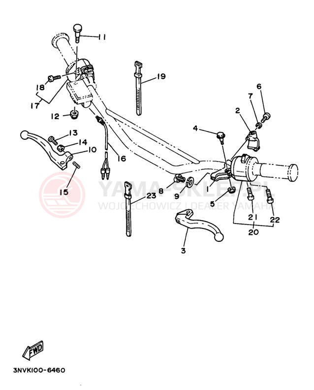 Schemat "Kierownica i osprzęt" do Yamaha XT350J/XT350JC