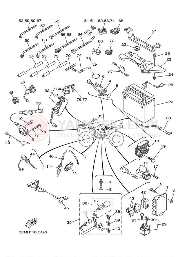 Schemat "układ elektryczny" do Yamaha GRIZZLY 660 HUNTER YFM66FGHX