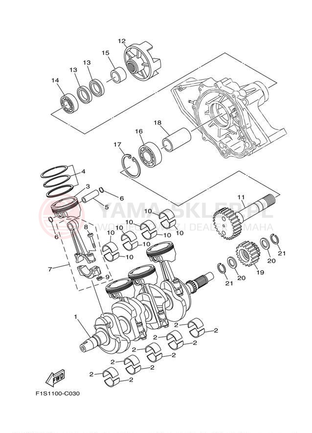 Schemat "Wał korbowy, tłok" do Yamaha AR230 HO SRT1100BE