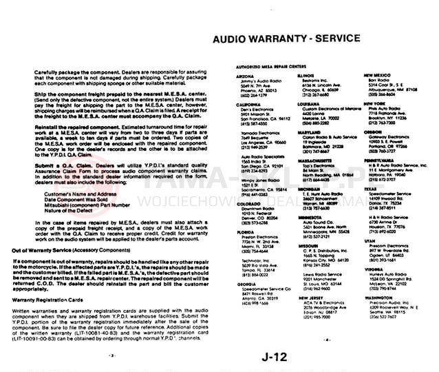 Schemat "Informacja na temat gwarancji" do Yamaha XVZ12DL/XVZ12DKC2