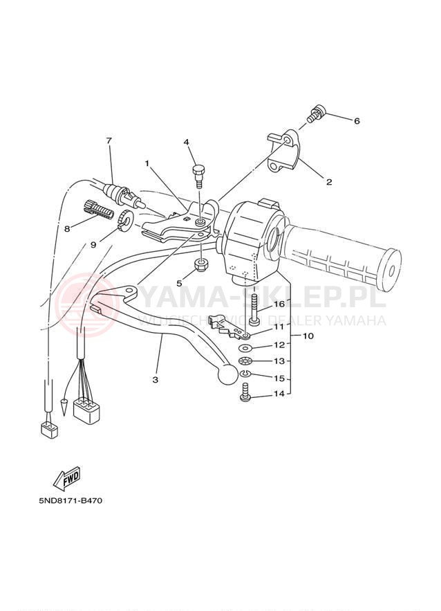 Schemat "Kierownica i osprzęt" do Yamaha WOLVERINE 450 4WD YFM45FXZW
