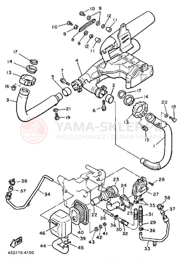 Schemat "Wydech końcowy" do Yamaha VIRAGO 1000 XV1000LC/XV1000L