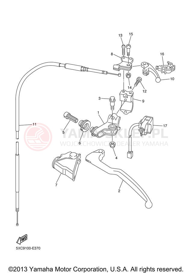 Schemat "Kierownica i osprzęt" do Yamaha YZ250F YZ250FXL/YZ250FXW