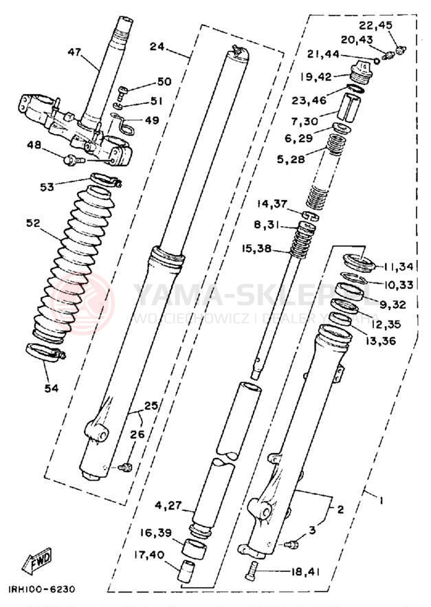 Schemat "Amortyzatory przód" do Yamaha TT225S