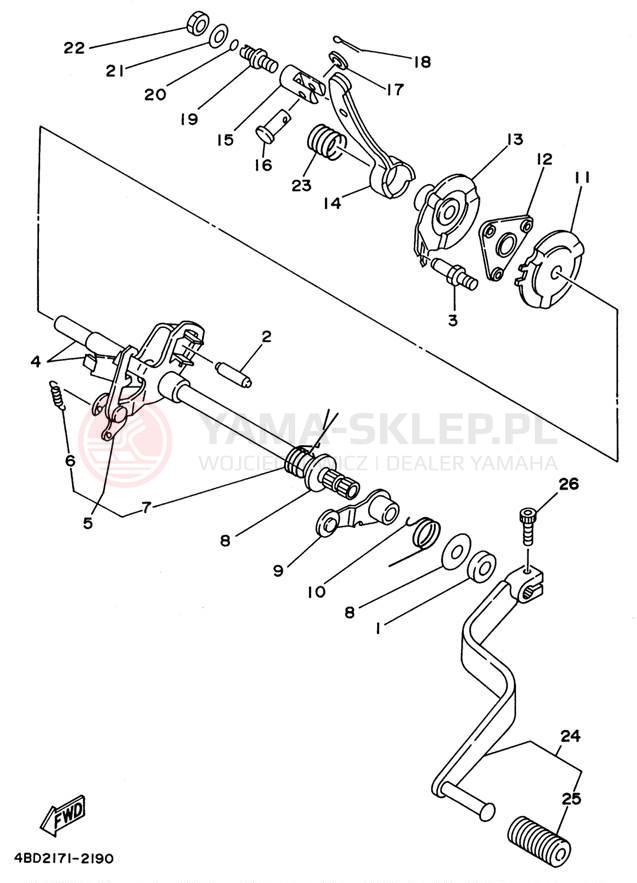 Schemat "Dźwignia zmiany biegów, wałek" do Yamaha YFB250H_MN/YFB250UH_M