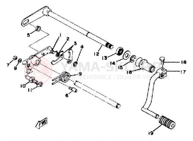 Schemat "Dźwignia zmiany biegów, wałek" do Yamaha XS400SG
