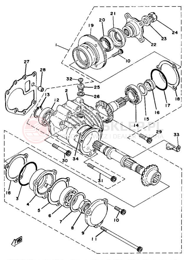 Schemat "Przeniesienie napędu" do Yamaha XS750SE