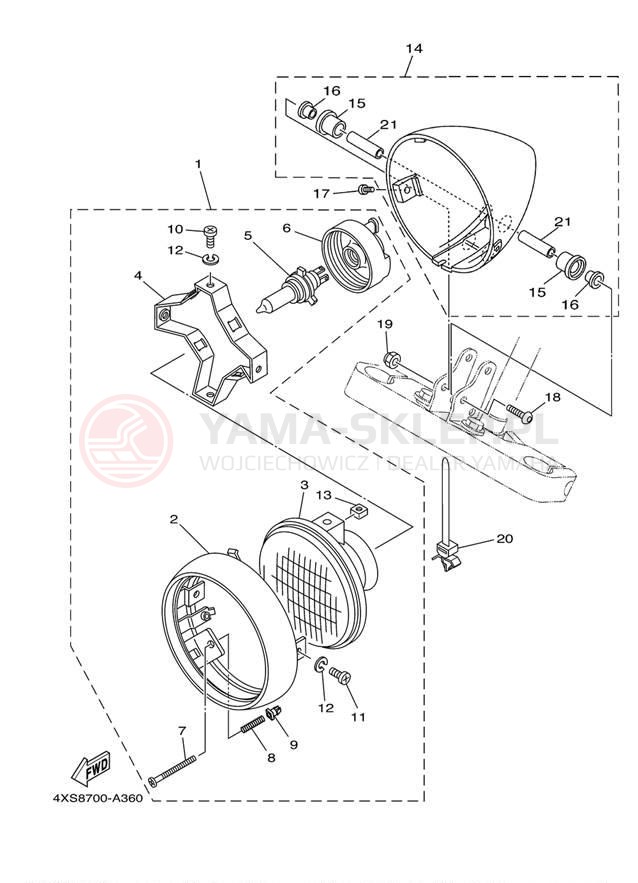 Schemat "Lampa przód" do Yamaha V-STAR CUSTOM XVS650RC/XVS650R