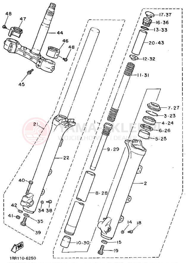 Schemat "Amortyzatory przód" do Yamaha VIRAGO 750 XV750DC/XV750D