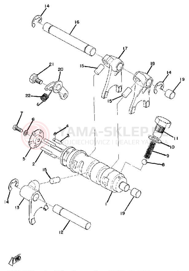 Schemat "Dźwignia zmiany biegów, wałek" do Yamaha MX175B