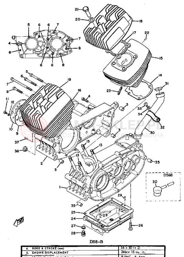 Schemat "Obudowa silnika" do Yamaha DS6B