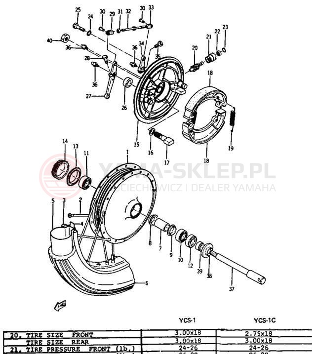 Schemat "Koło przód" do Yamaha YCS1/YCS1C