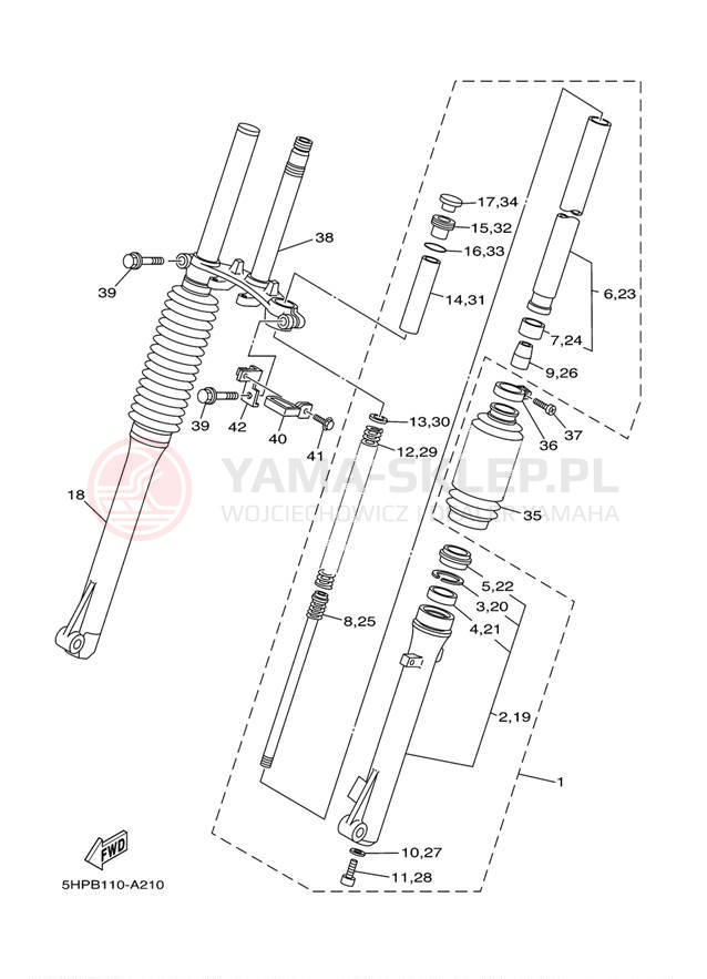 Schemat "Amortyzatory przód" do Yamaha TT-R125LE TTR125LEW/TTR125EW