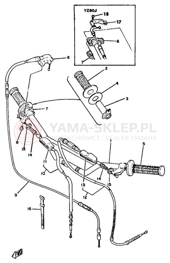 Schemat "Kierownica i osprzęt" do Yamaha YZ80H