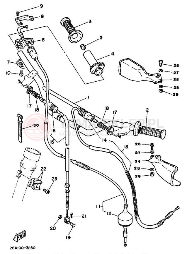 Schemat "Kierownica i osprzęt" do Yamaha IT490K