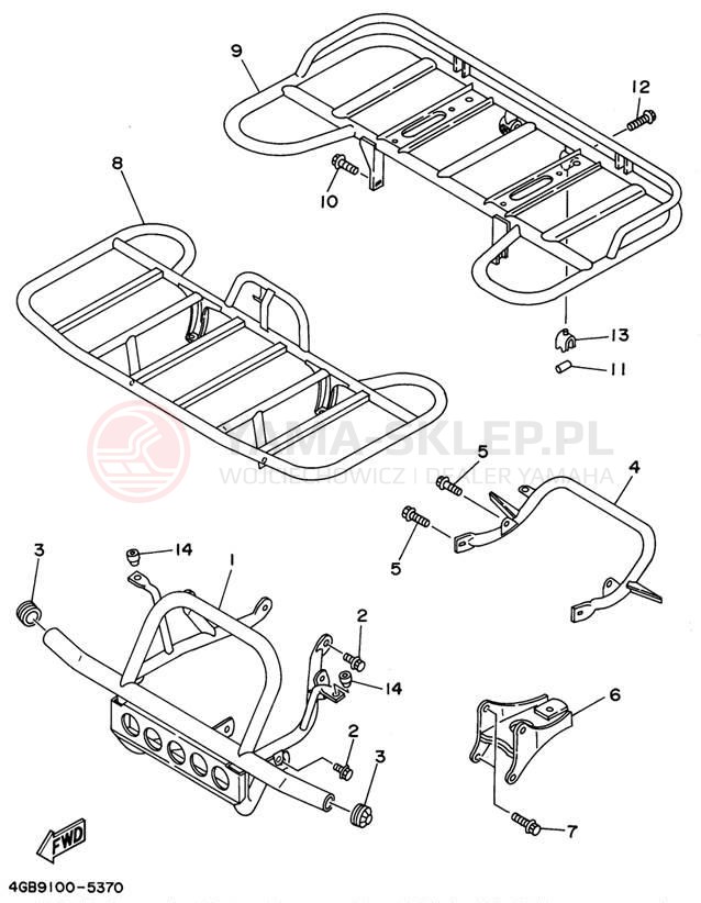 Schemat "osłona / stelaż" do Yamaha KODIAK 4WD YFM400FWG_
