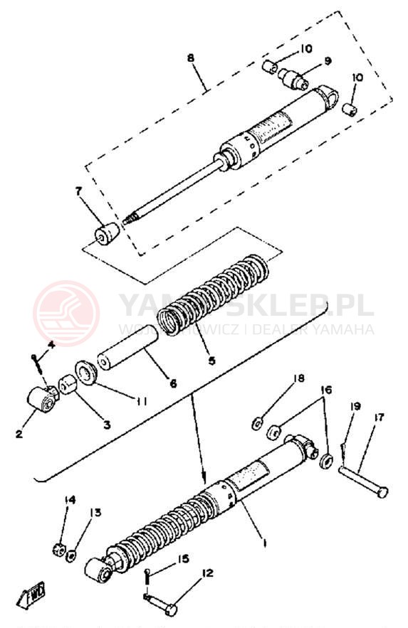 Schemat "zawieszenie tył" do Yamaha DT175H