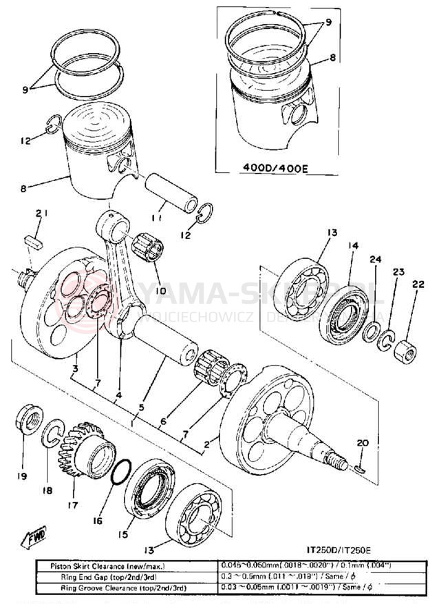 Schemat "Wał korbowy, tłok" do Yamaha IT400D/IT250D