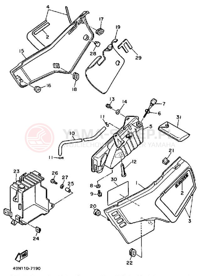 Schemat "Owiewki, pola numer., zb. oleju" do Yamaha XT600TC/XT600T