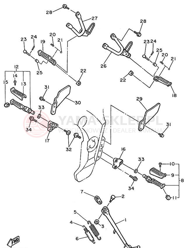 Schemat "Stopka postojowa i podnóżki" do Yamaha FZR600RLC/FZR600RL