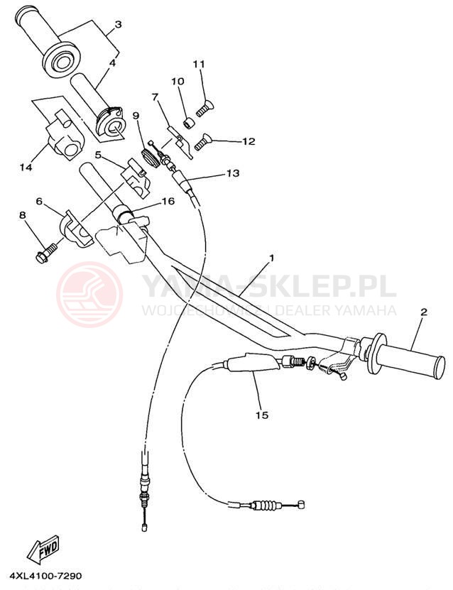 Schemat "Kierownica i osprzęt" do Yamaha YZ250 YZ250K1