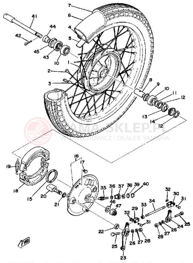 Schemat "Koło przód" do Yamaha XS360_2D
