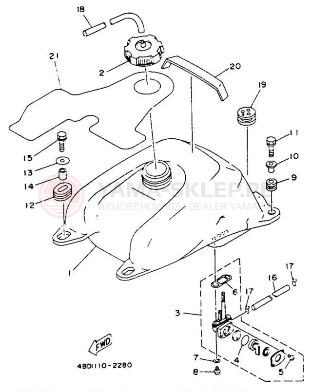 Schemat "zbiornik paliwa" do Yamaha TIMBERWOLF 2WD YFB250E