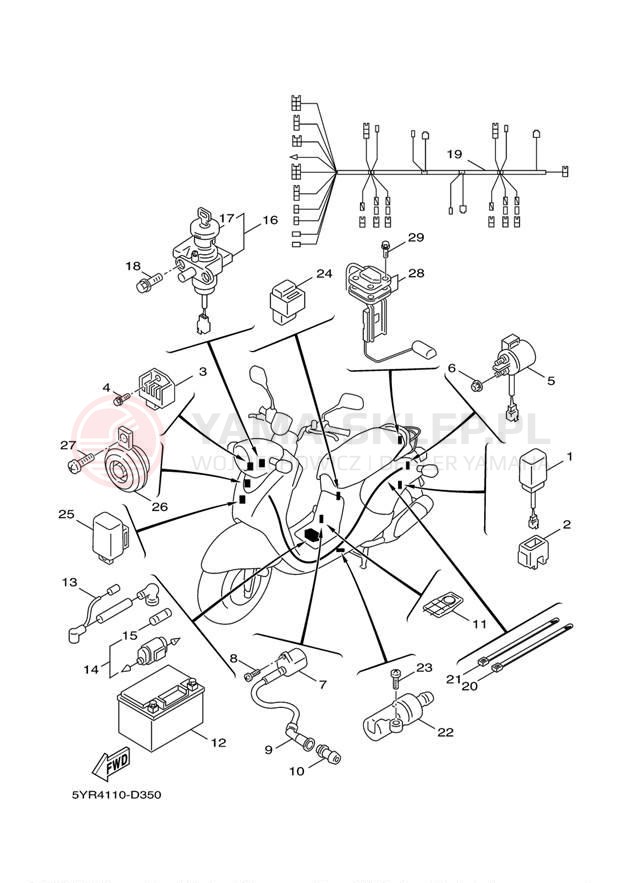 Schemat "układ elektryczny" do Yamaha VINO 125 YJ125W