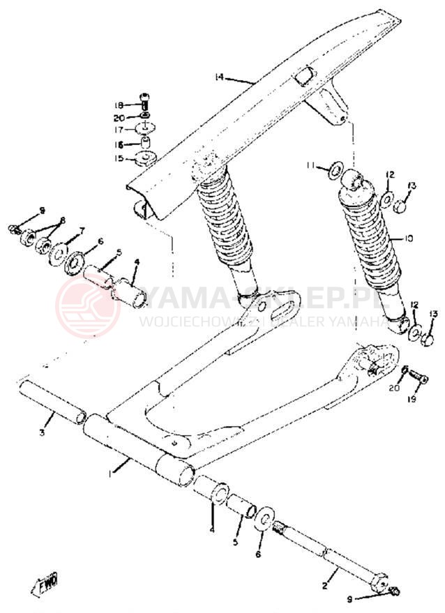 Schemat "Wahacz, osłona łańcucha" do Yamaha RD250A