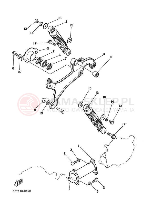 Schemat "wahacz, zawieszenie tył" do Yamaha PW50 PW50N1